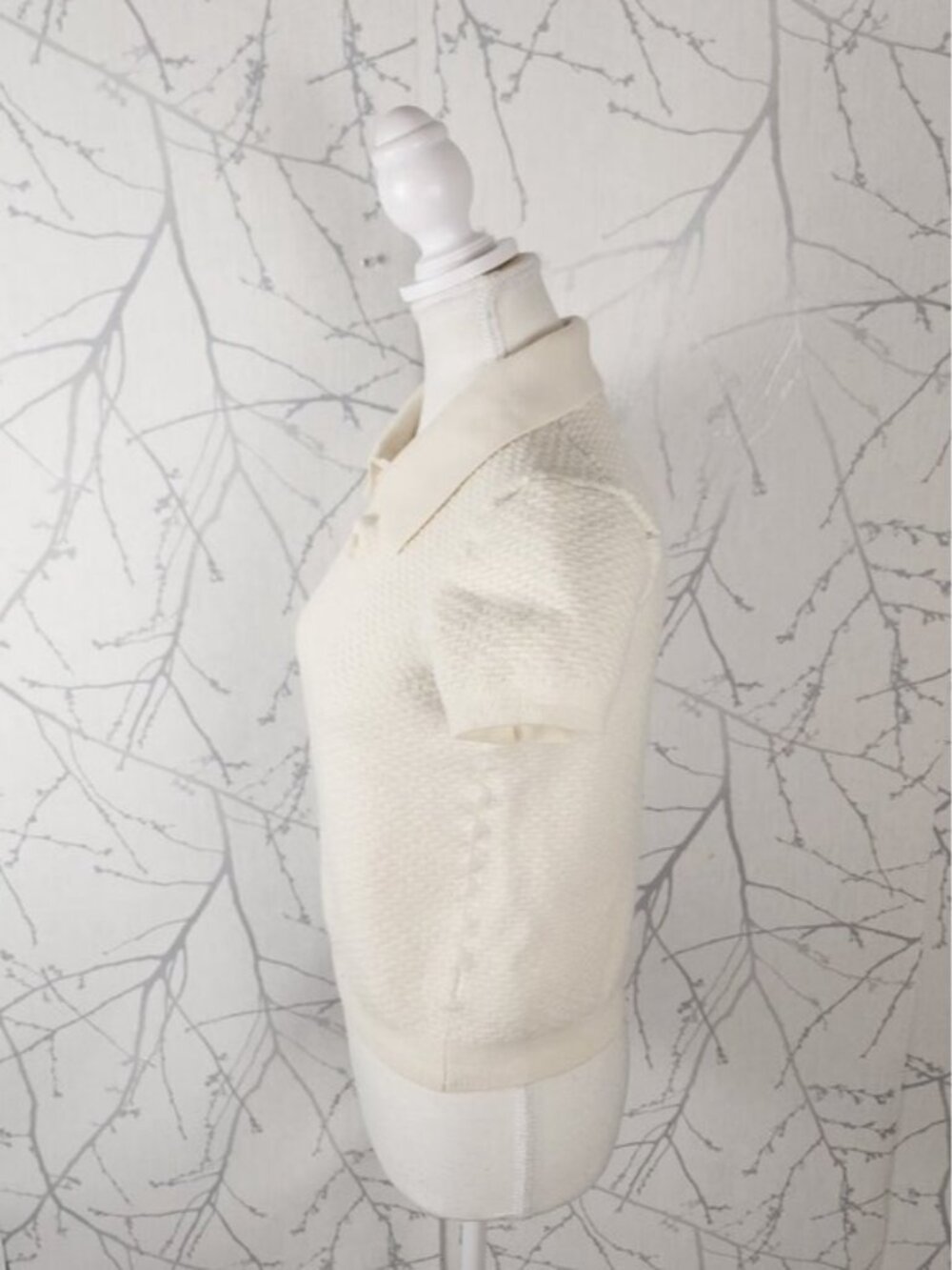 Christian Lacroix Ivory Textured Merino Wool Knit Polo Sweater - Picture 3 of 5